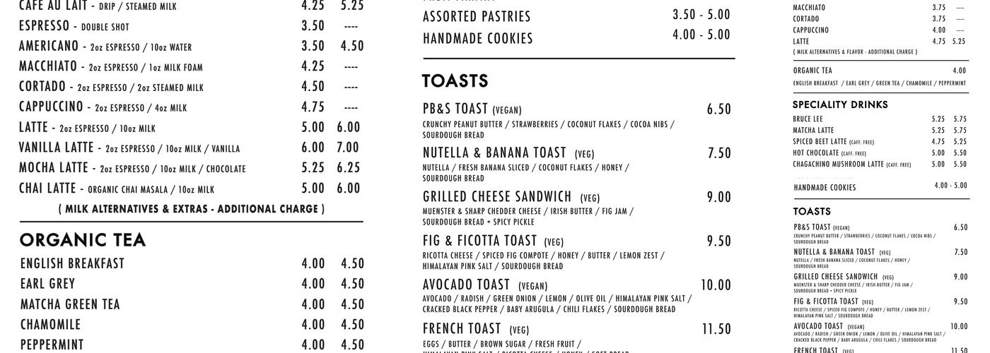 No Ghost Bears Menu