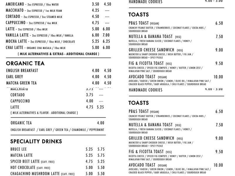 No Ghost Bears Menu