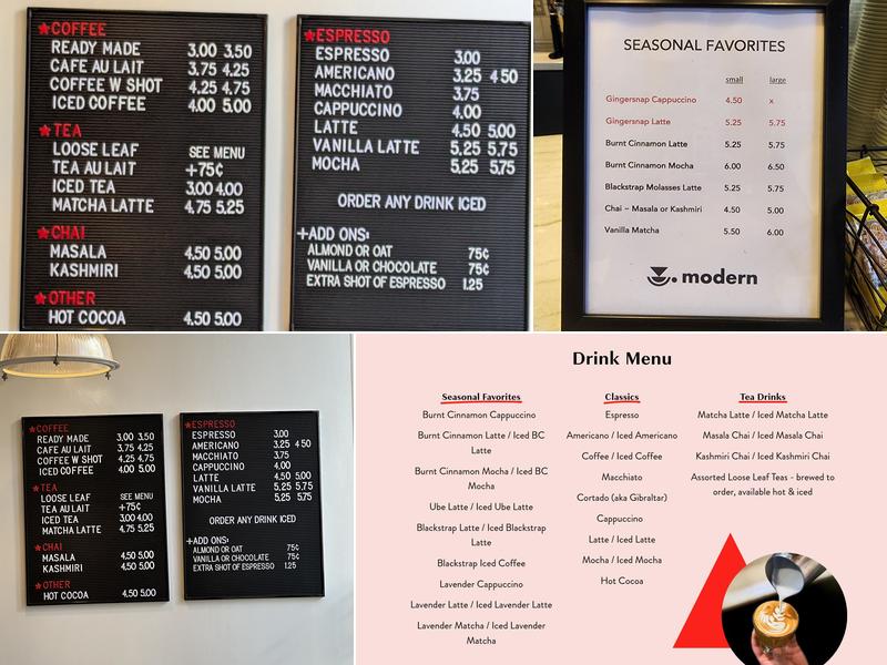 modern coffee Menu