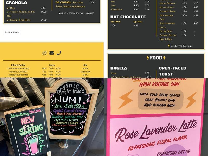 Kilovolt Coffee Menu