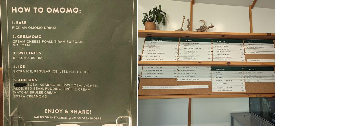 OMOMO Tea Shoppe Menu