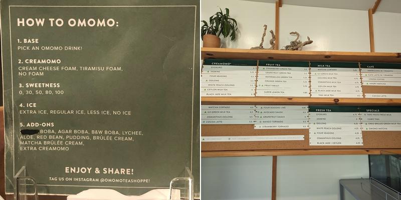 OMOMO Tea Shoppe Menu