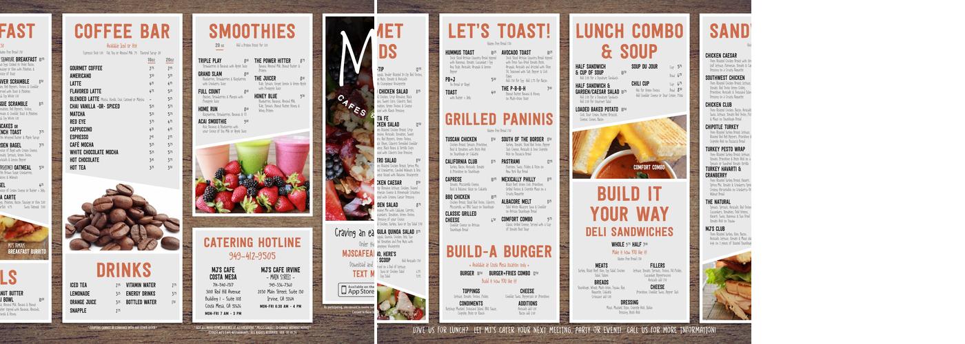 MJ's Cafe Irvine Menu
