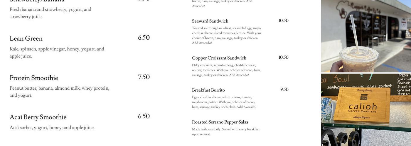 The Copper Coffee Pot Cafe Menu