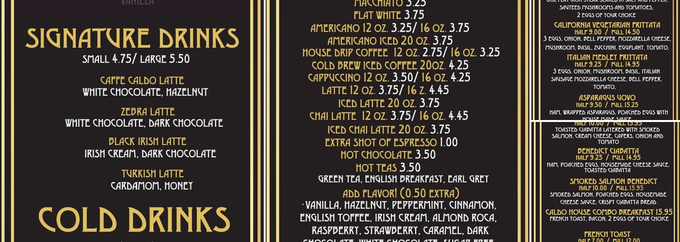 Caffe Caldo Menu