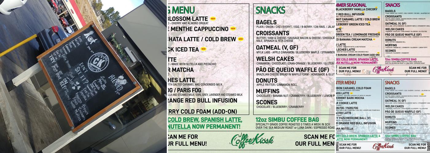 Coffee Kiosk Menu