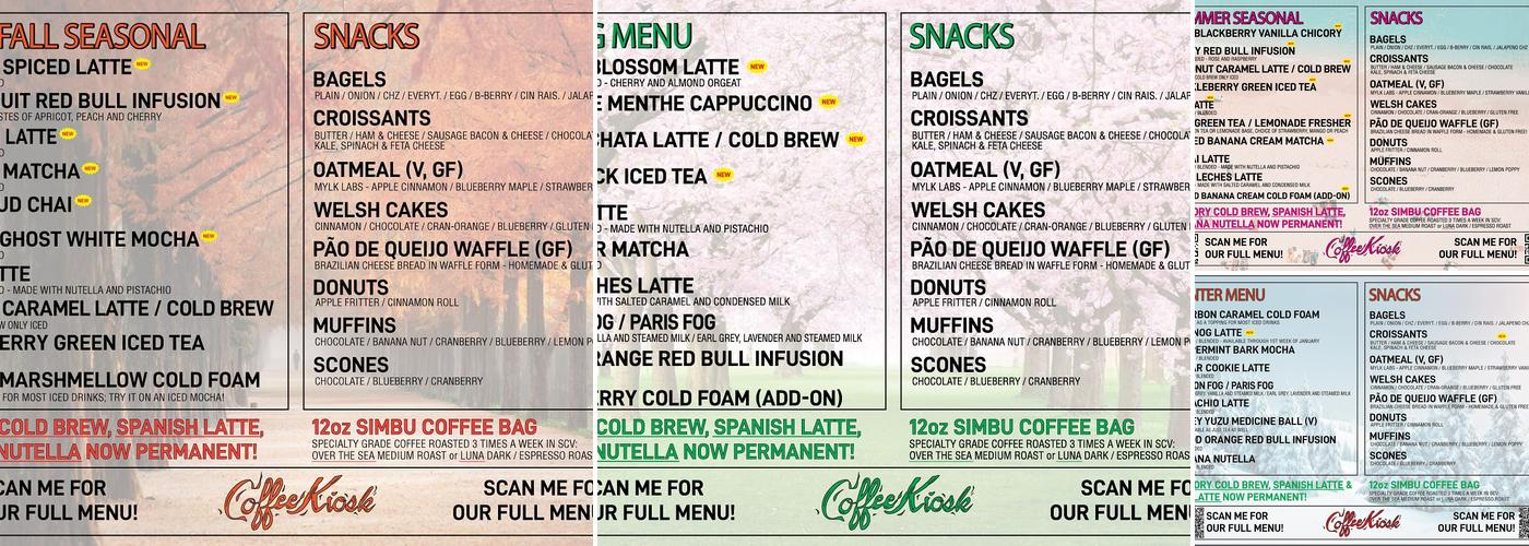 Coffee Kiosk Menu