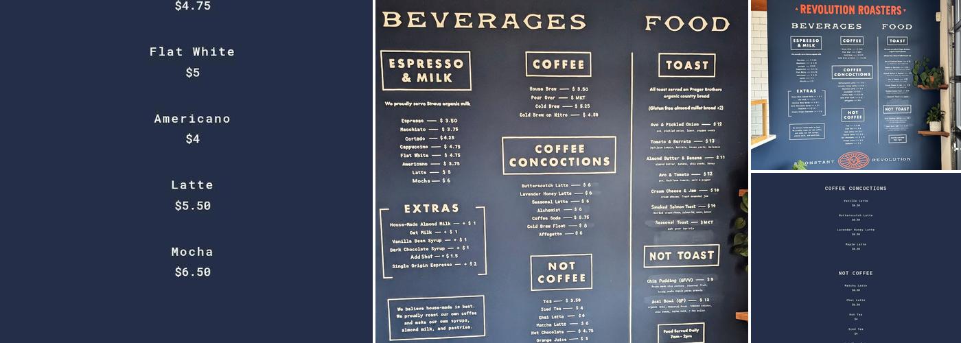 Revolution Roasters Menu