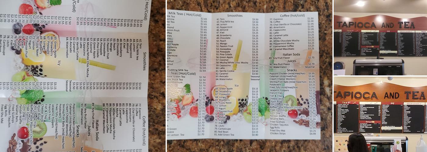 Tapioca & Tea Menu