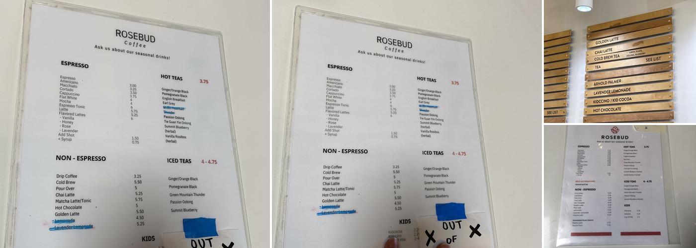 Rosebud Coffee Menu