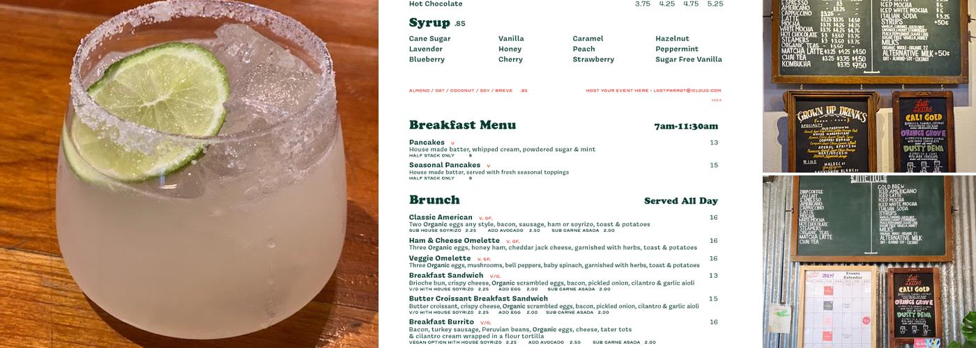 Lost Parrot Cafe Menu