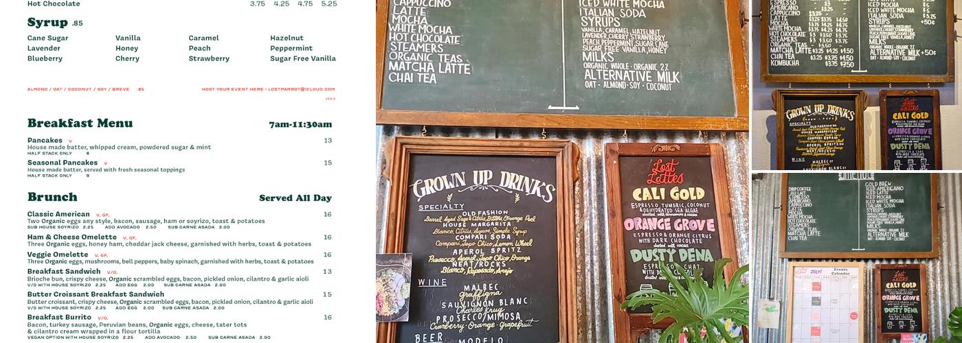 Lost Parrot Cafe Menu