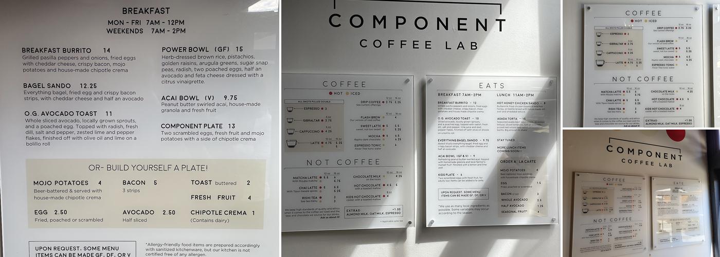 Component Coffee Visalia Menu