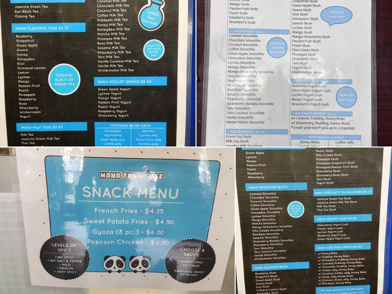 Mana Tea House Menu