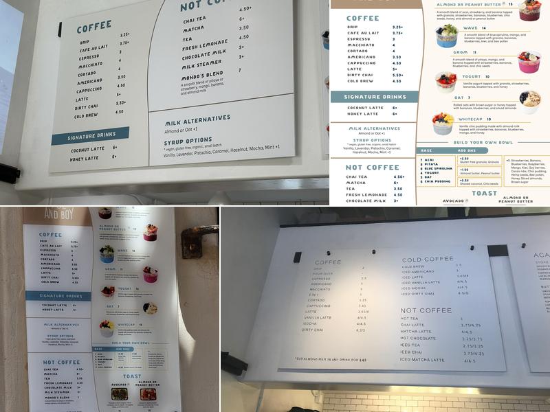 Palm & Boy Coffee and Acai Menu