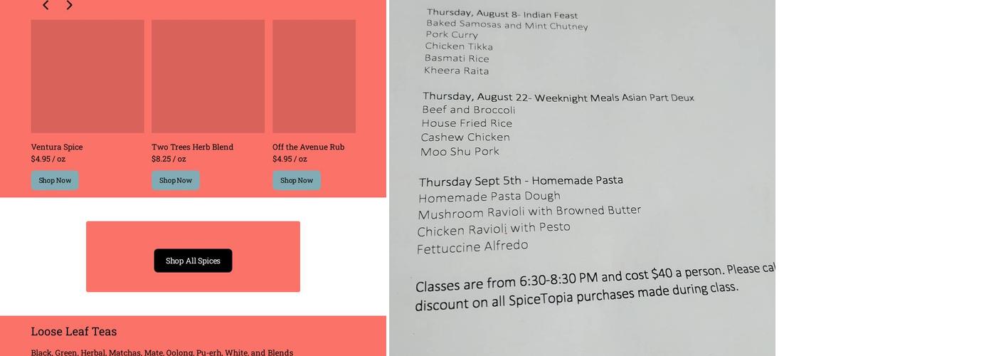 Spice-Topia Menu