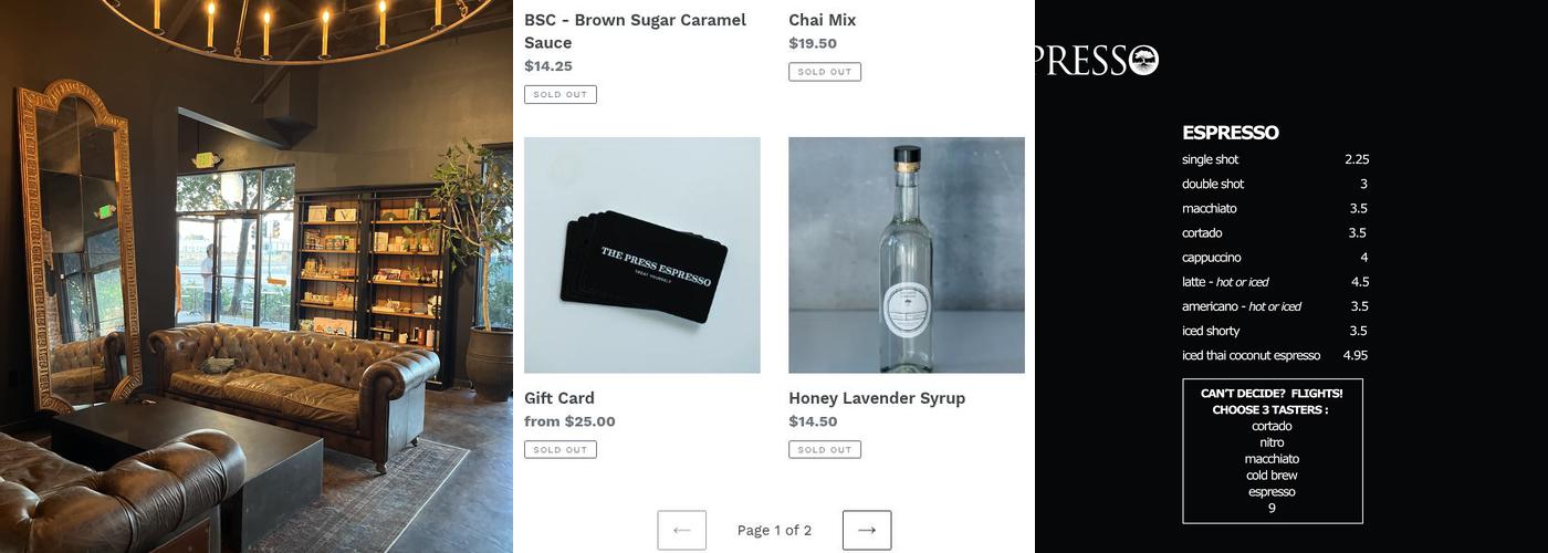 The Press Espresso Menu