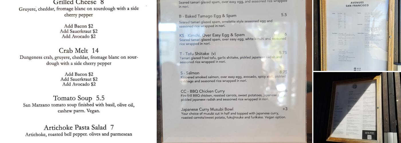 Avenues San Francisco Menu