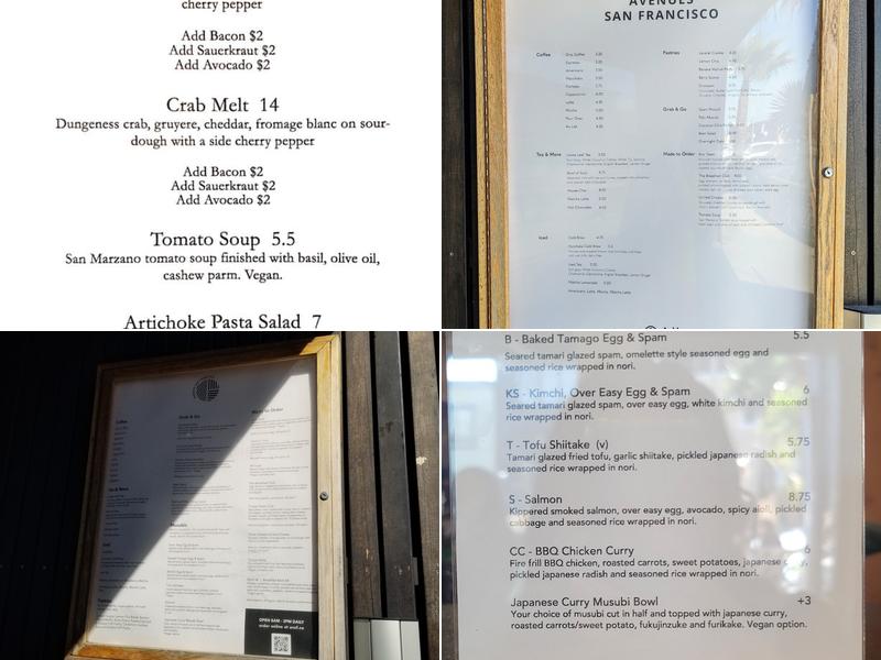 Avenues San Francisco Menu