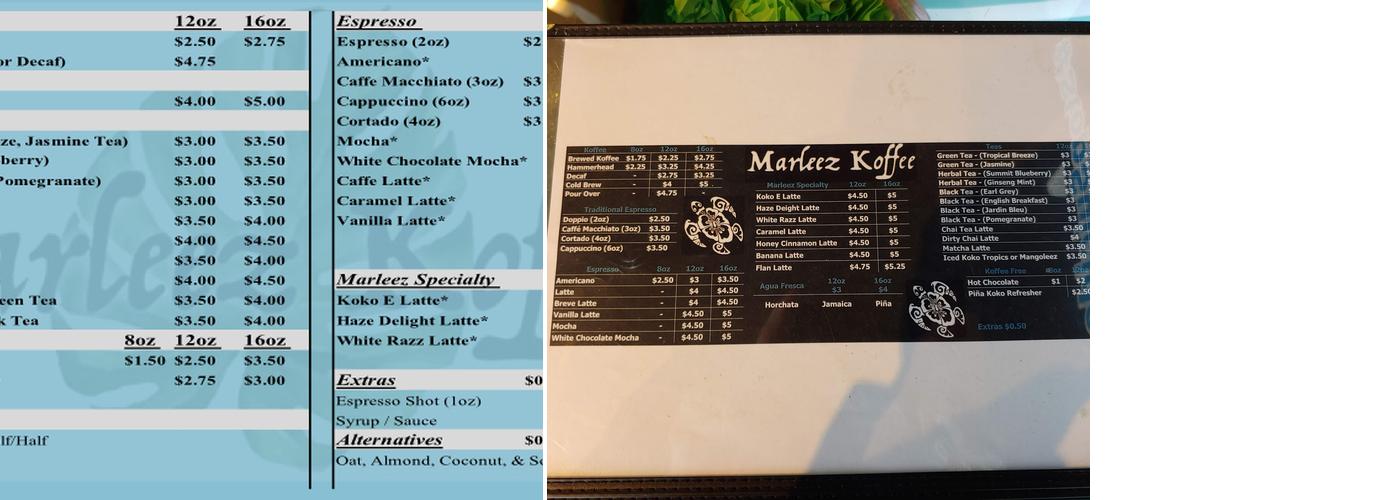 Marleez Koffee Menu