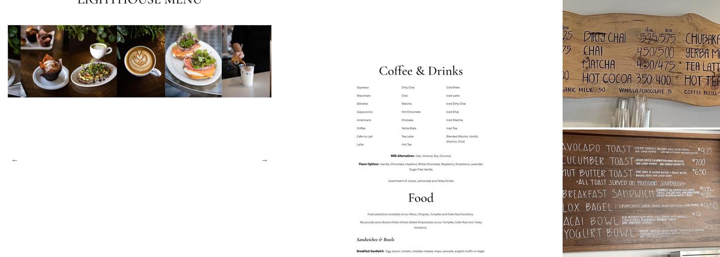 Lighthouse Coffee Menu