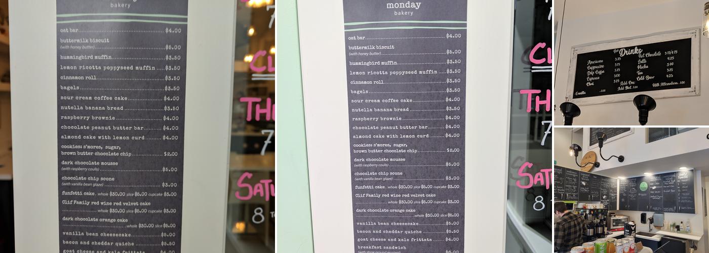 Monday Bakery Menu