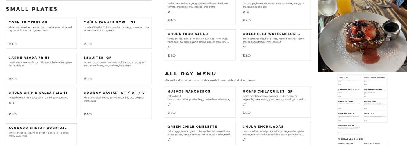 Chula Artisan Eatery Menu
