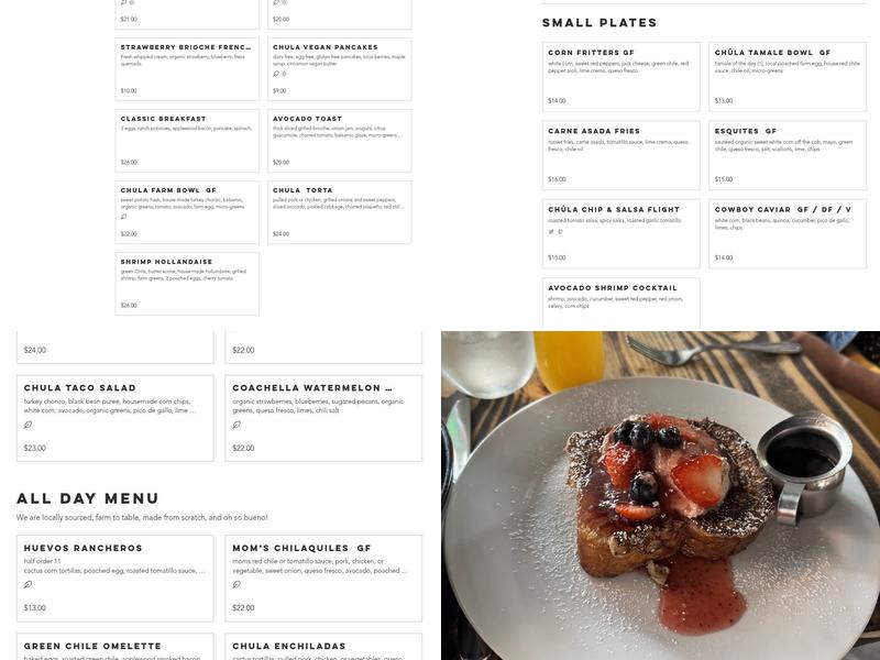 Chula Artisan Eatery Menu