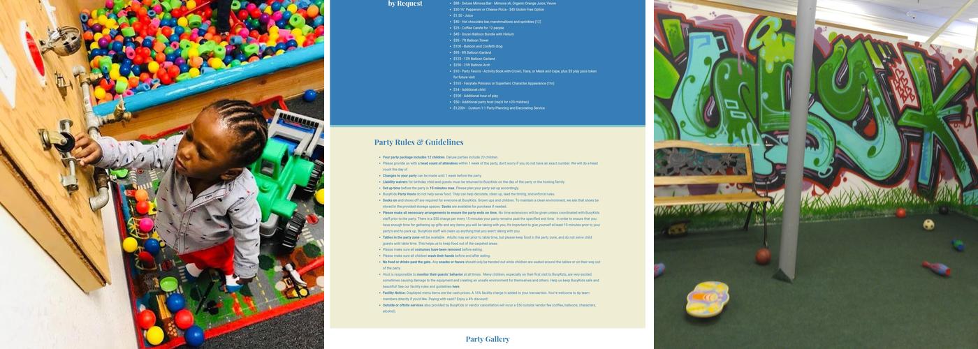 BusyKids Play Town and Coffee Shop Menu