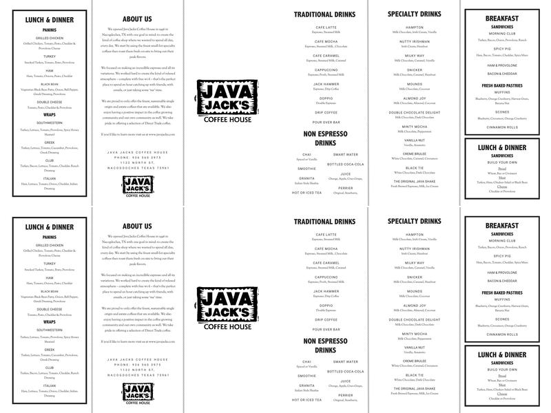 Java Jacks Menu
