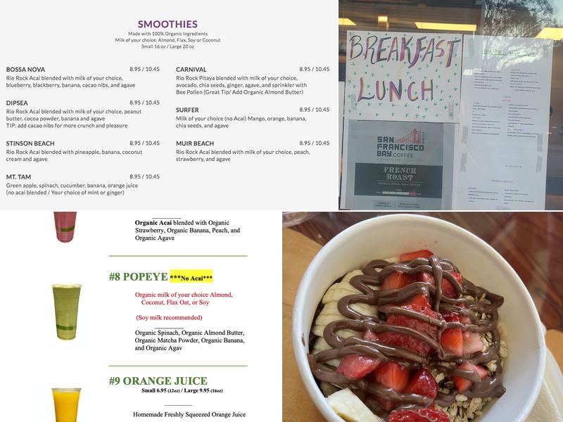 Rio Rock Acai Cafe Menu