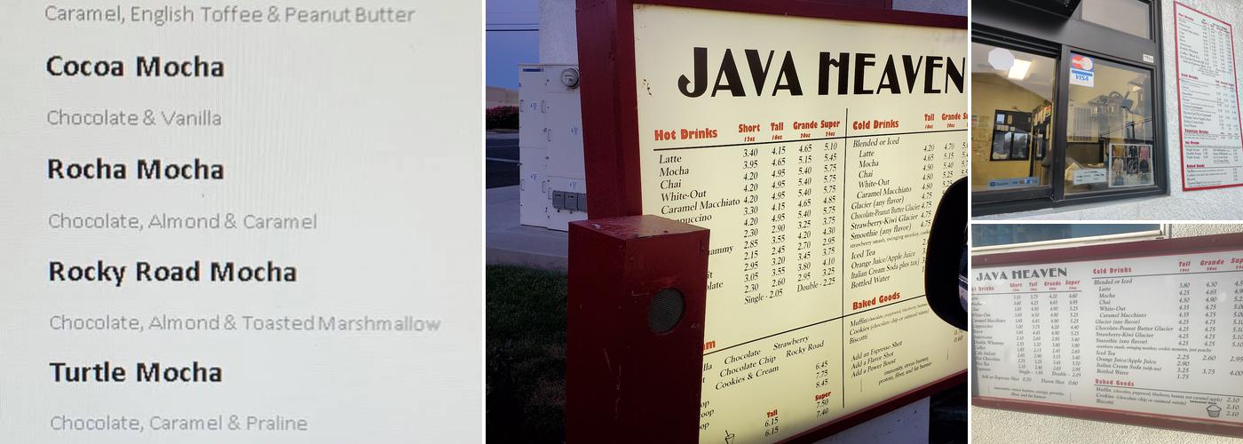 Java Heaven Menu