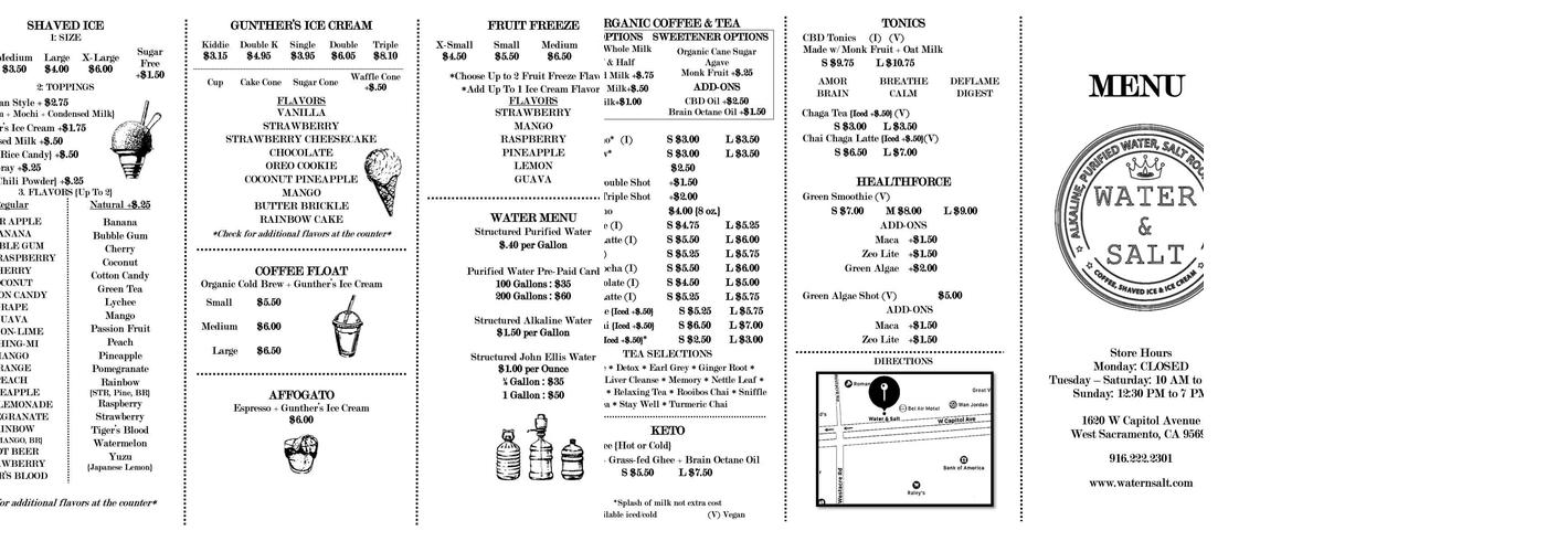 Water & Salt Menu