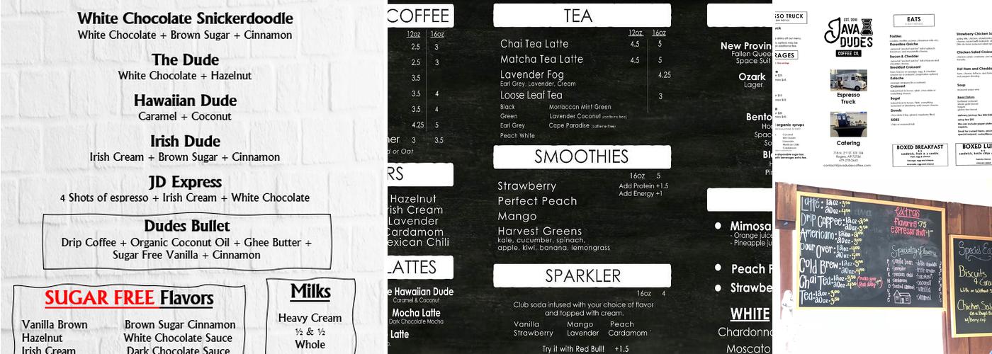 Java Dudes Coffee Company Menu