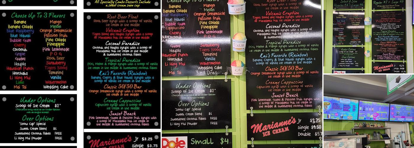 Kai's Ohana Shave Ice and Creamery Menu