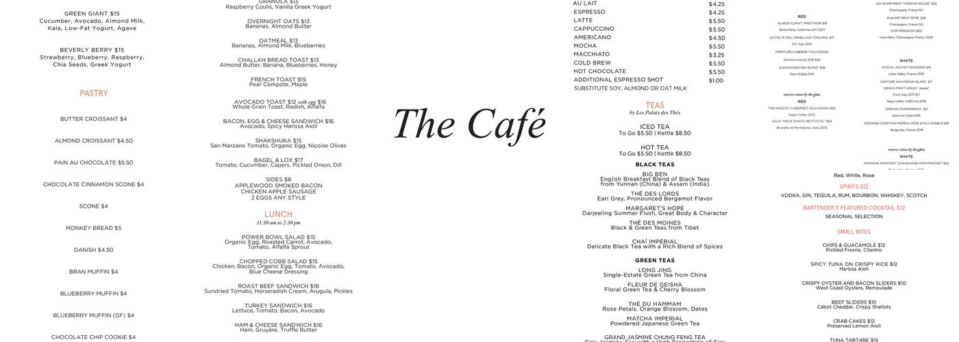 The Café at Montage Beverly Hills Menu