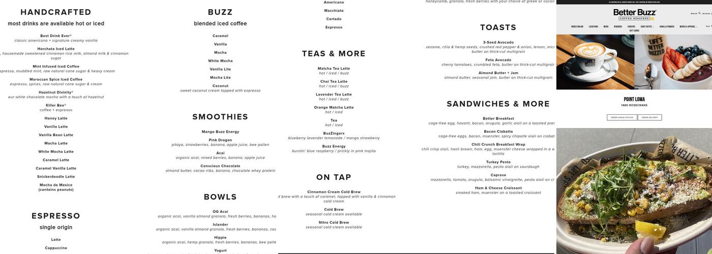 Better Buzz Coffee Point Loma Menu