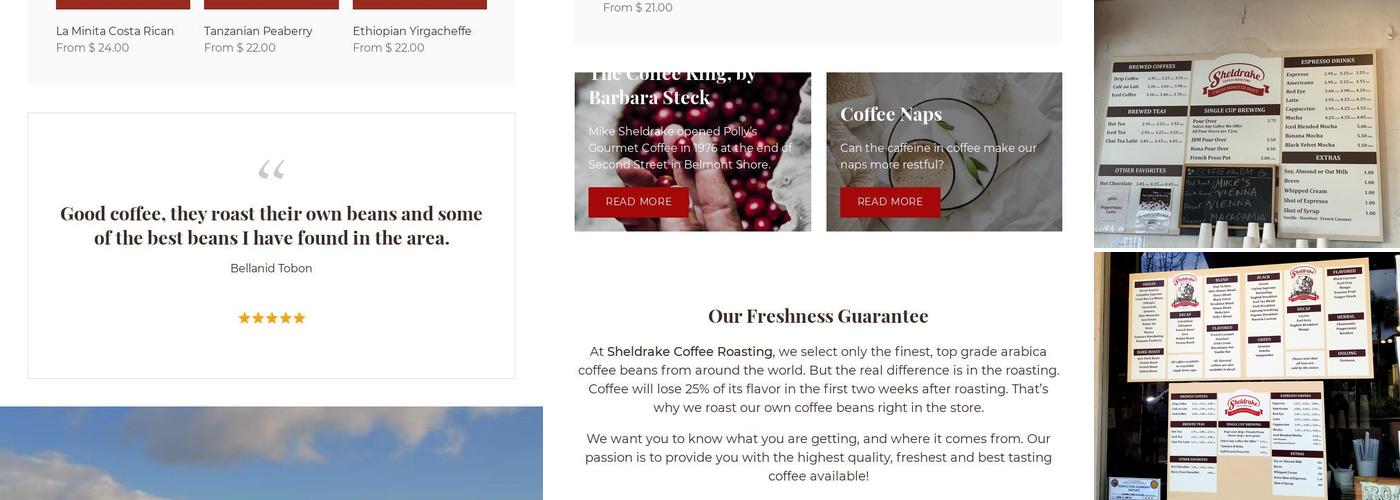 Sheldrake Coffee Roasting Menu