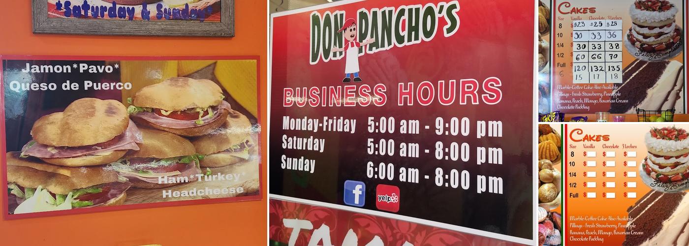Don Pancho's Bakery Menu