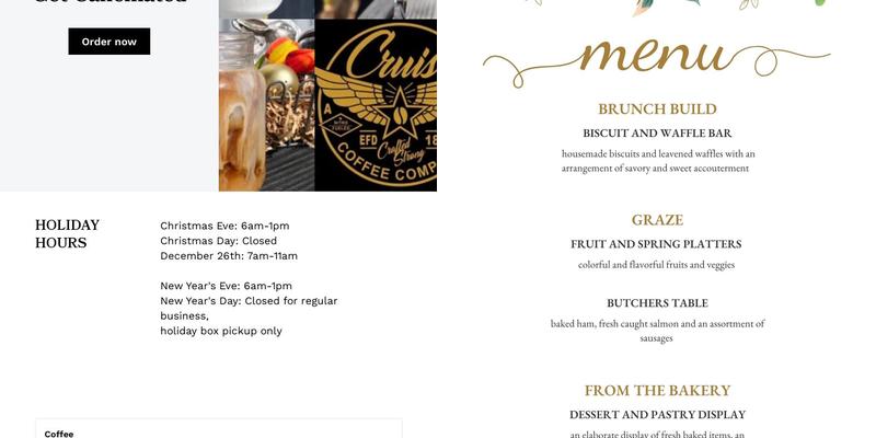 Cruise Coffee Company Menu