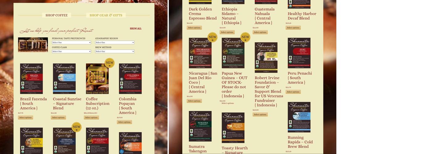 Shearwater Organic Coffee Roasters Menu