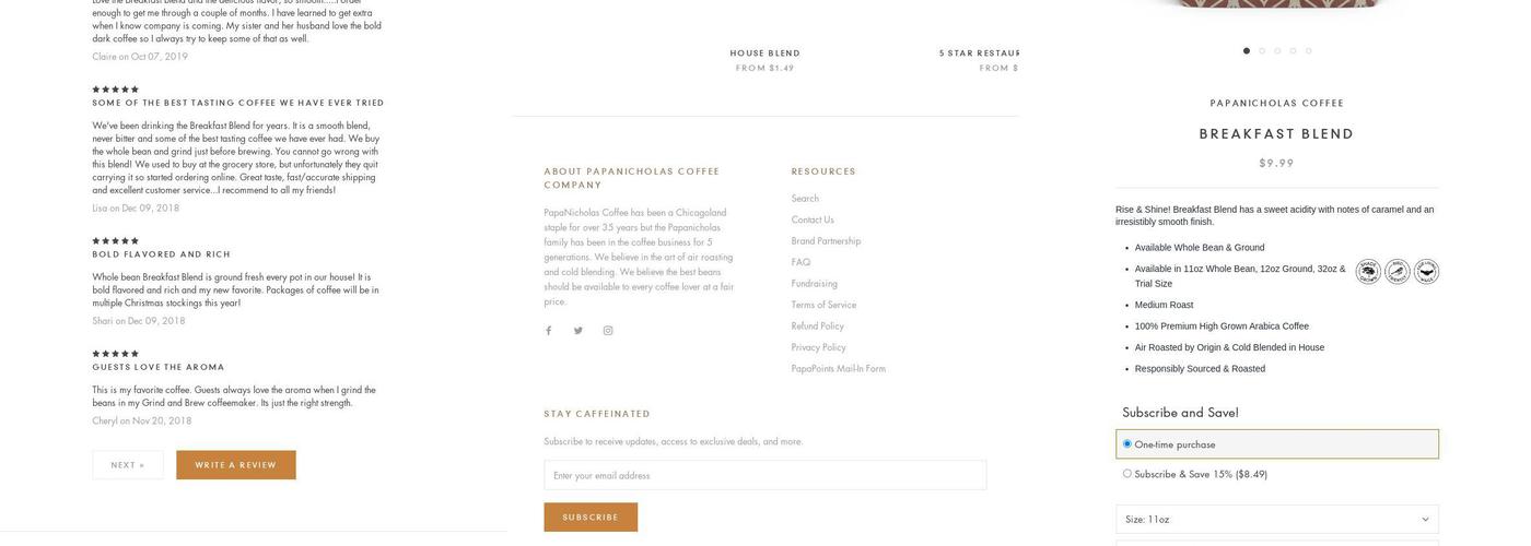 PapaNicholas Coffee Menu