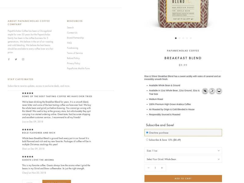 PapaNicholas Coffee Menu