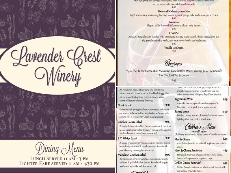 Lavender Crest Winery Menu