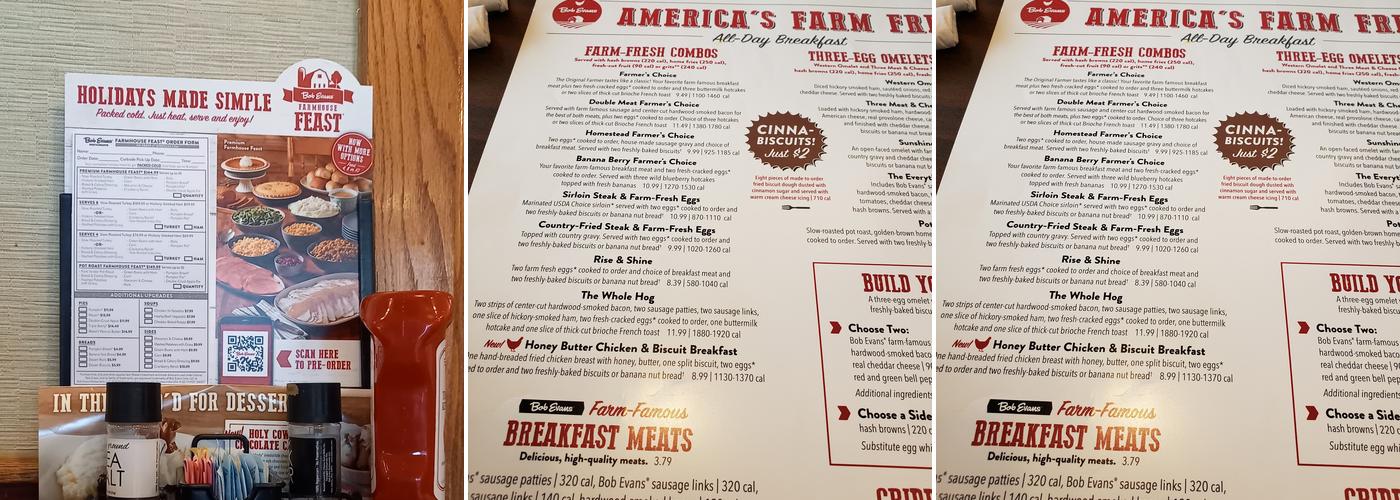 Bob Evans Menu