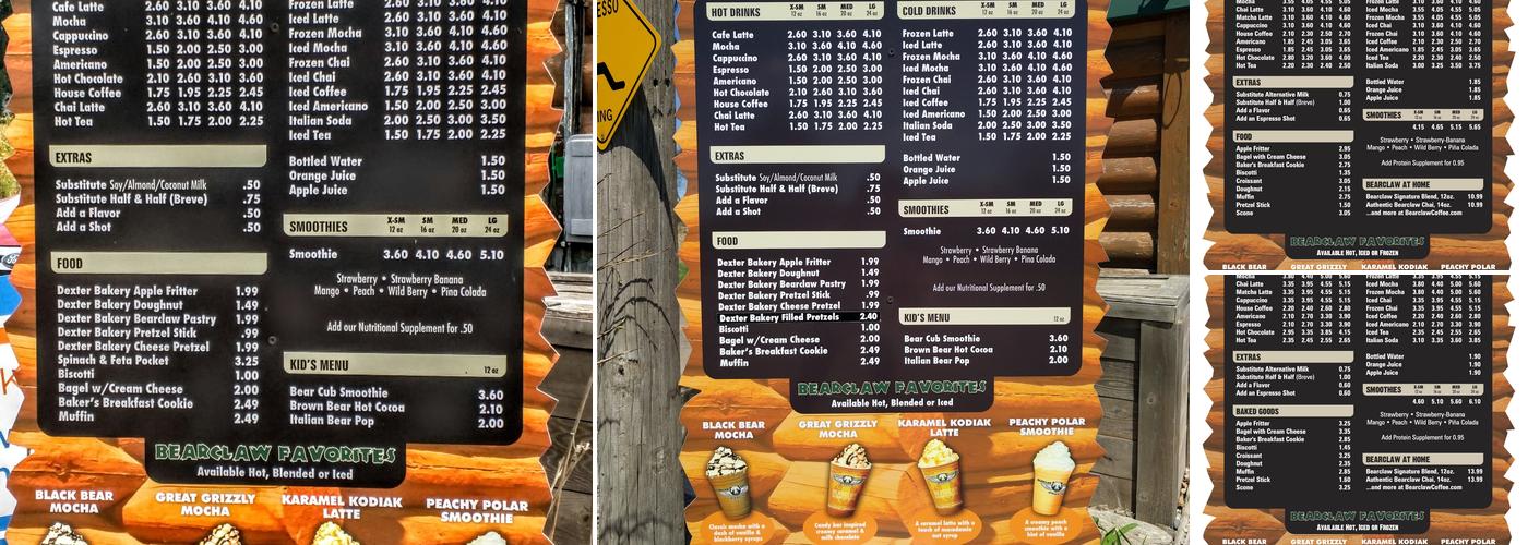 Bearclaw Coffee Co. Menu