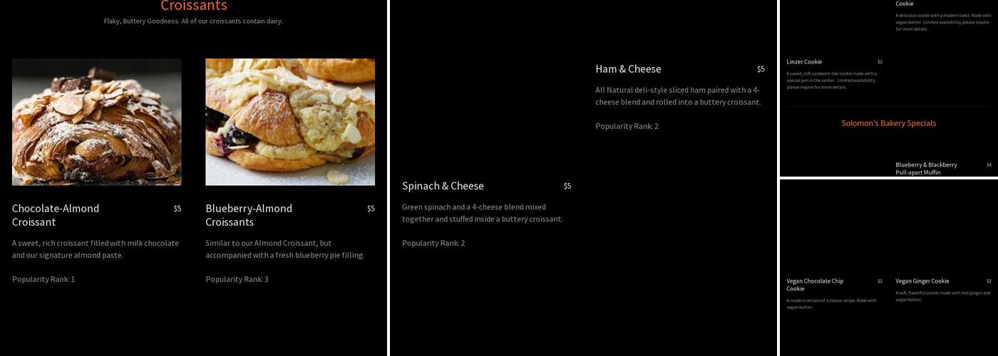 Solomon's Bakery Menu