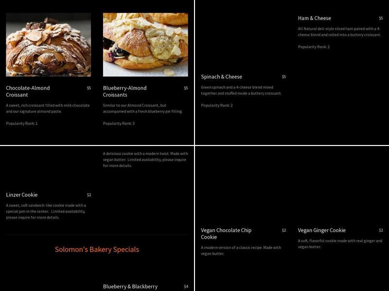 Solomon's Bakery Menu