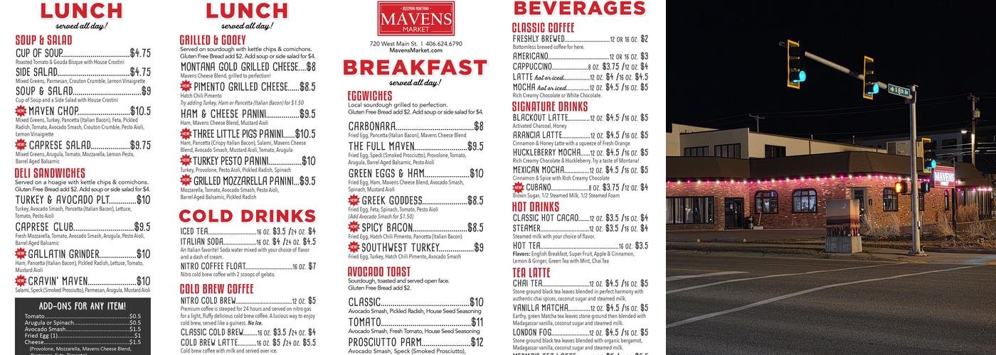 Mavens Market Menu