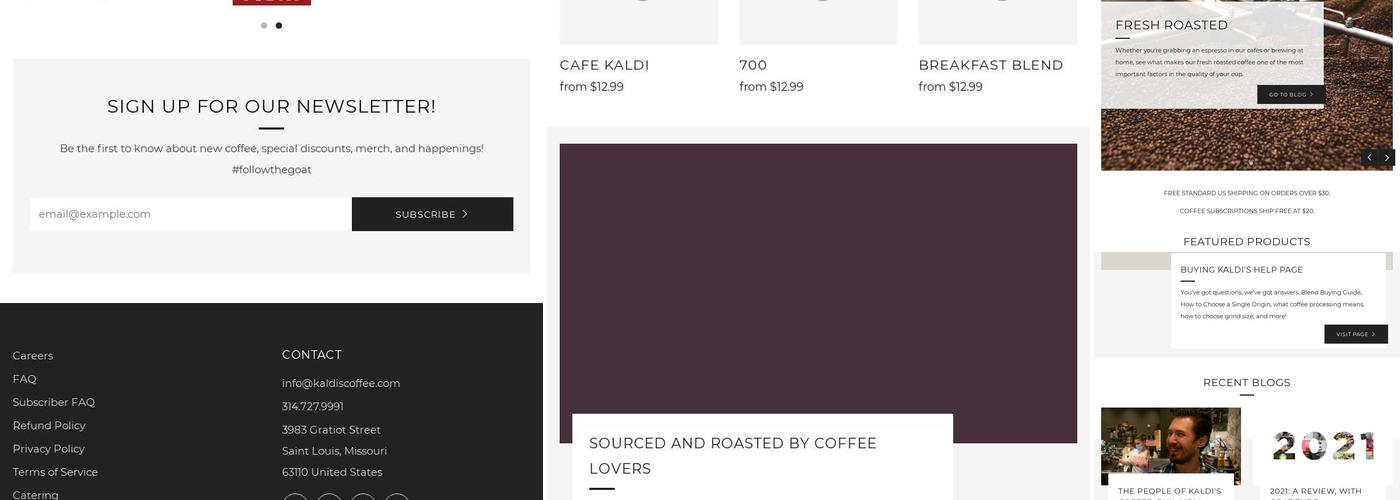 Kaldi's Coffee Roasting Co. Office & Roastery Menu